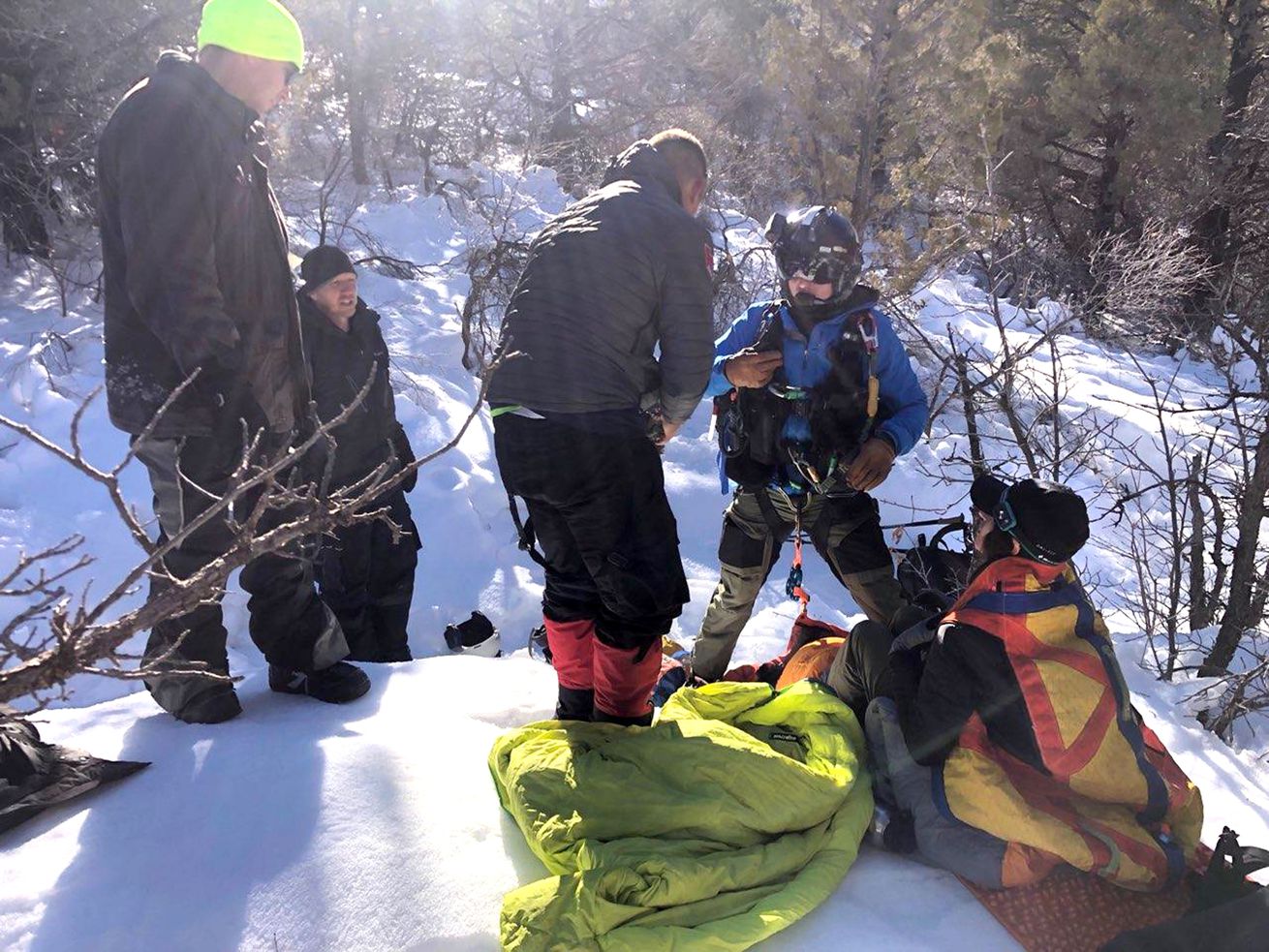 Utah Department of Public Safety team members prepare to hoist a victim with the help from Washington County Search and Rescue Monday, Jan. 10, 2022. Deputies hiked in the last mile to reach a woman stuck in the snow in the Kolob Canyons region of Zion National Park.