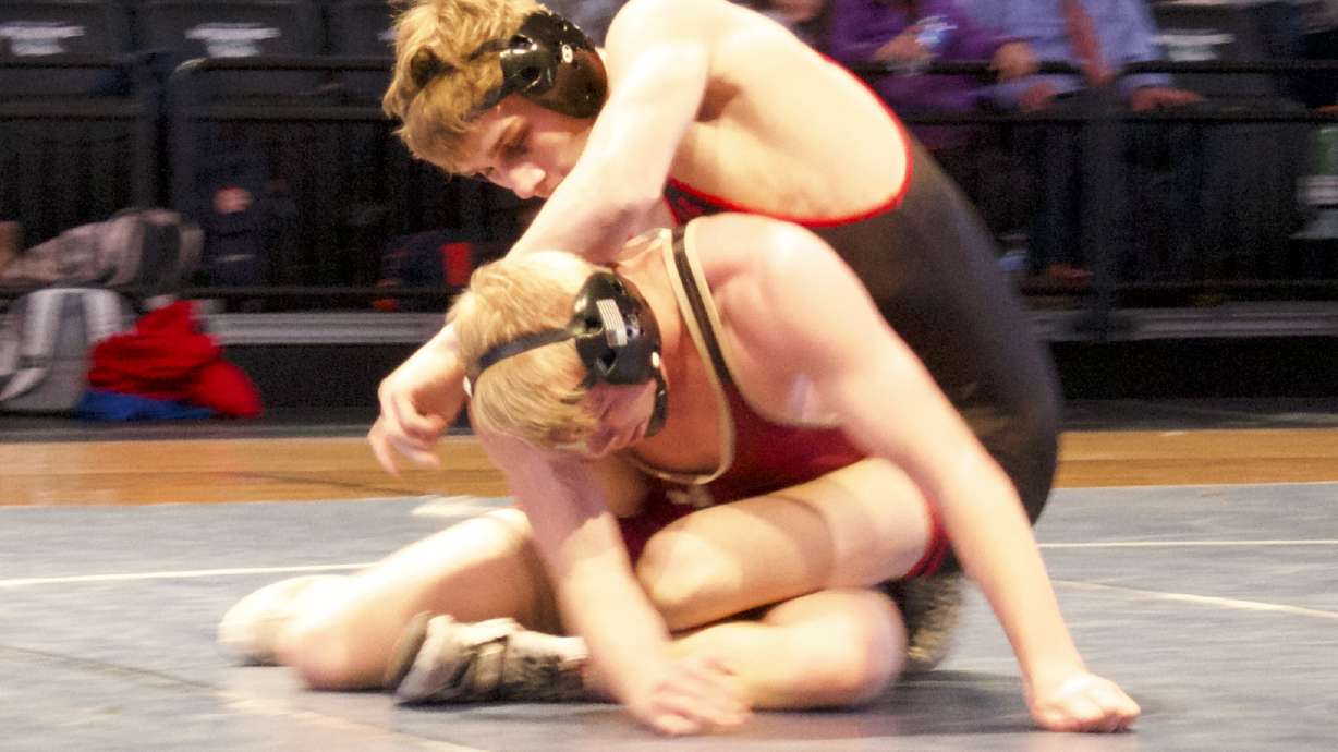 West's Drew Lang wrestles Juab's Channing Warner during the Ross Brunson Wrestling All-Star Duals, Tuesday, Jan. 11, 2022 at the UCCU Center in Orem.