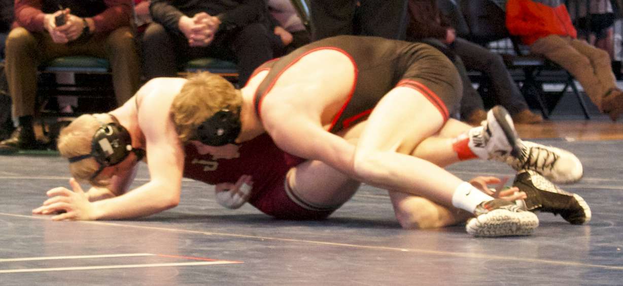 West's Drew Lang wrestles Juab's Channing Warner during the Ross Brunson Wrestling All-Star Duals, Tuesday, Jan. 11, 2022 at the UCCU Center in Orem.