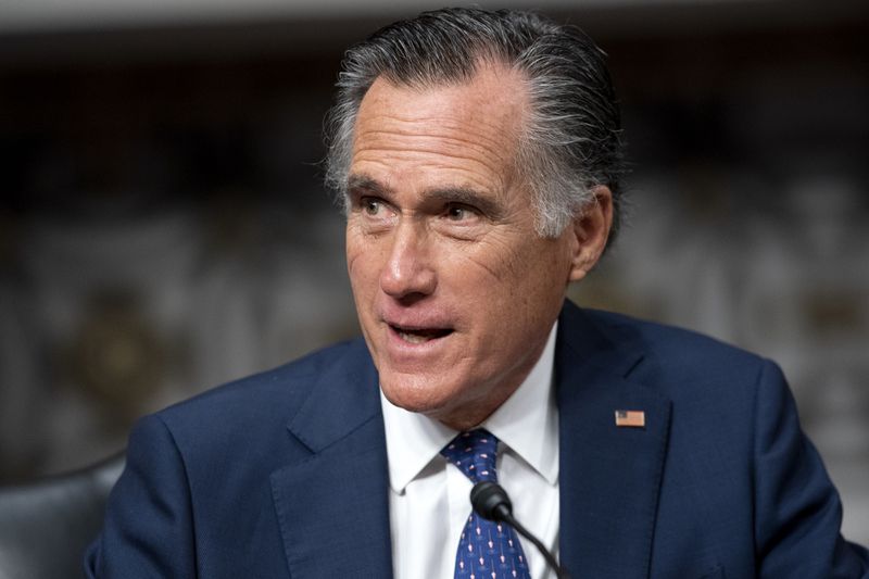 Sen. Mitt Romney, R-Utah, speaks during a Senate
Health, Education, Labor, and Pensions Committee hearing to examine
the federal response to COVID-19 and new emerging variants,
Tuesday on Capitol Hill in Washington.
