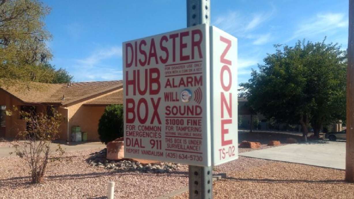A “Disaster Hub Box” that includes radio equipment and other equipment for damage and injury assessment in the case of a disaster, Ivins, Utah.
