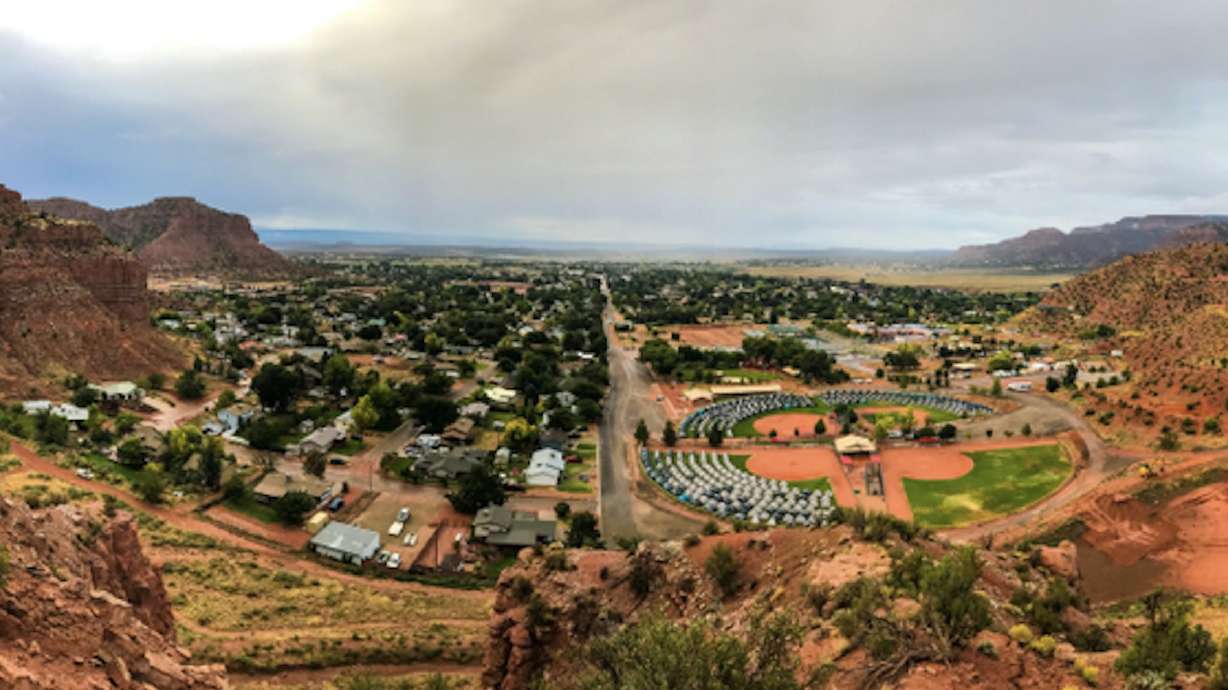 An undated panoramic photo of Kanab. State officials are offering a $3,000 reward as they continue to investigate who stole a human skull from a protected ancient burial site near the southern Utah city.