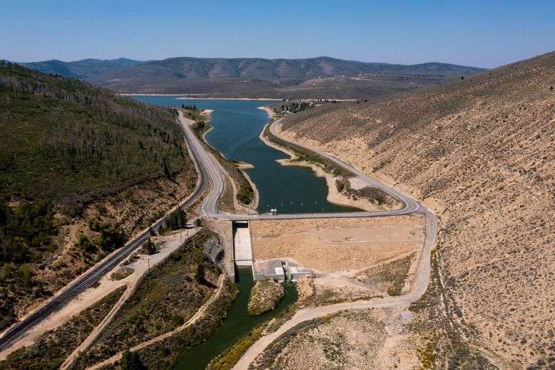 The Scofield Dam, which retains the Scofield Reservoir,
is pictured on Friday, Aug. 27, 2021.