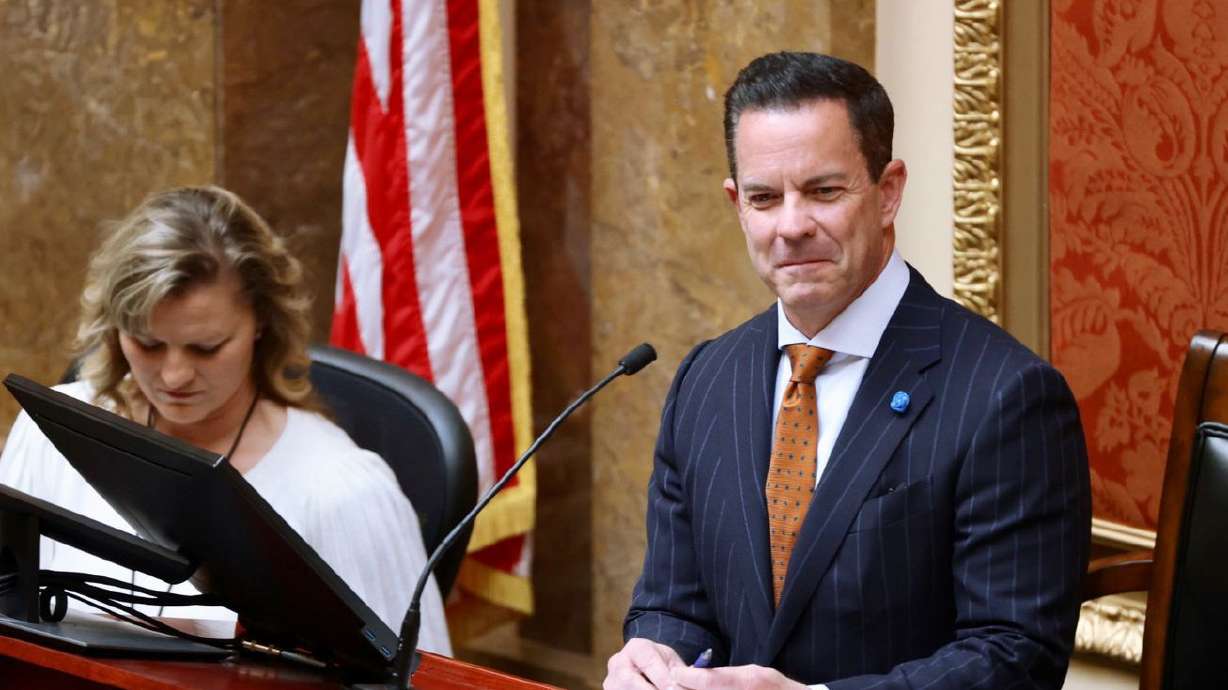 House Speaker Brad Wilson, R-Kaysville, listens to roll call on the first day of the 2022 legislative session at the Capitol in Salt Lake City on Tuesday.