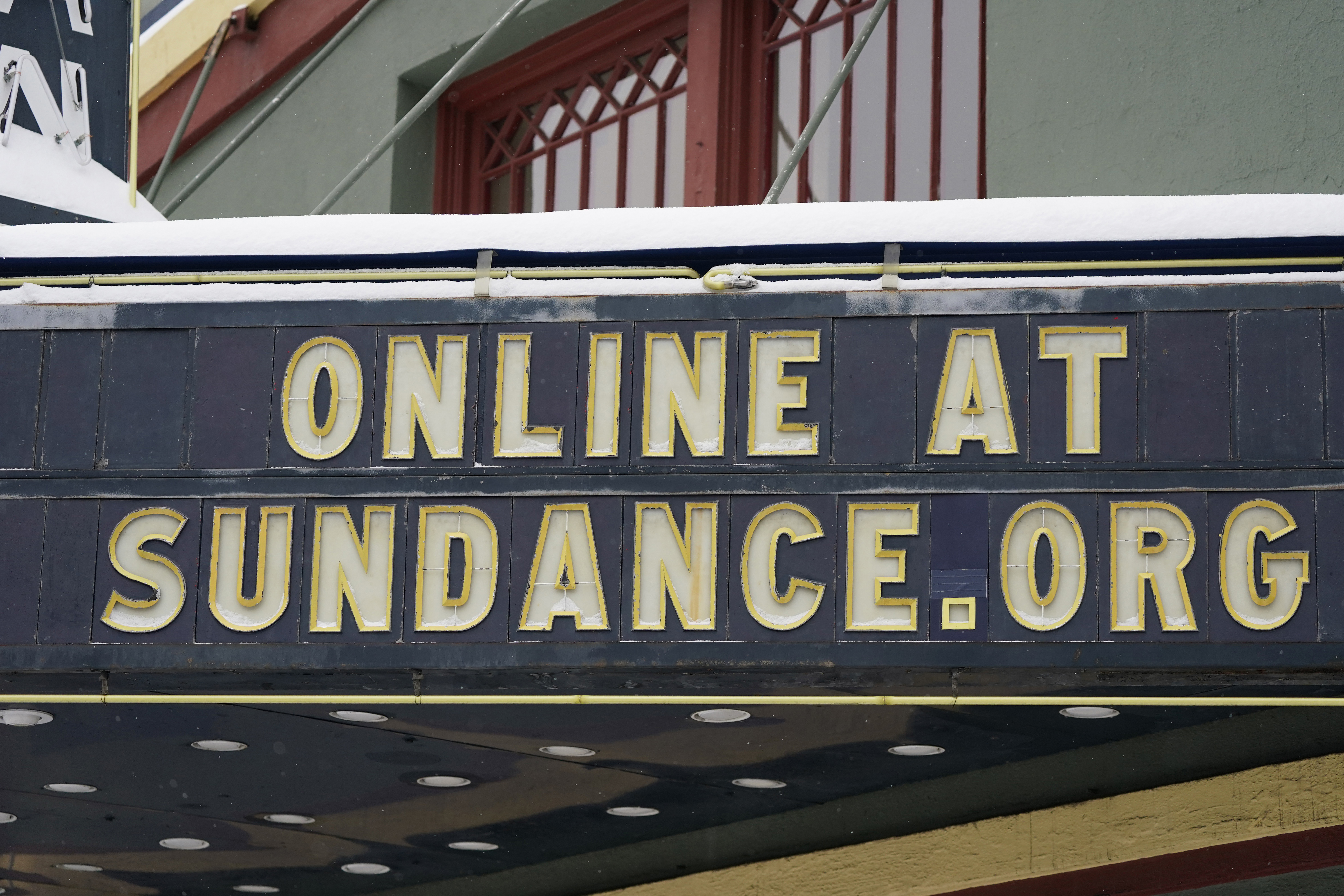 The marquee of the Egyptian Theatre appears in Park City on Jan. 28, 2021. The Sundance Film Festival is cancelling its in-person festival and reverting to an entirely virtual edition due to the current coronavirus surge.