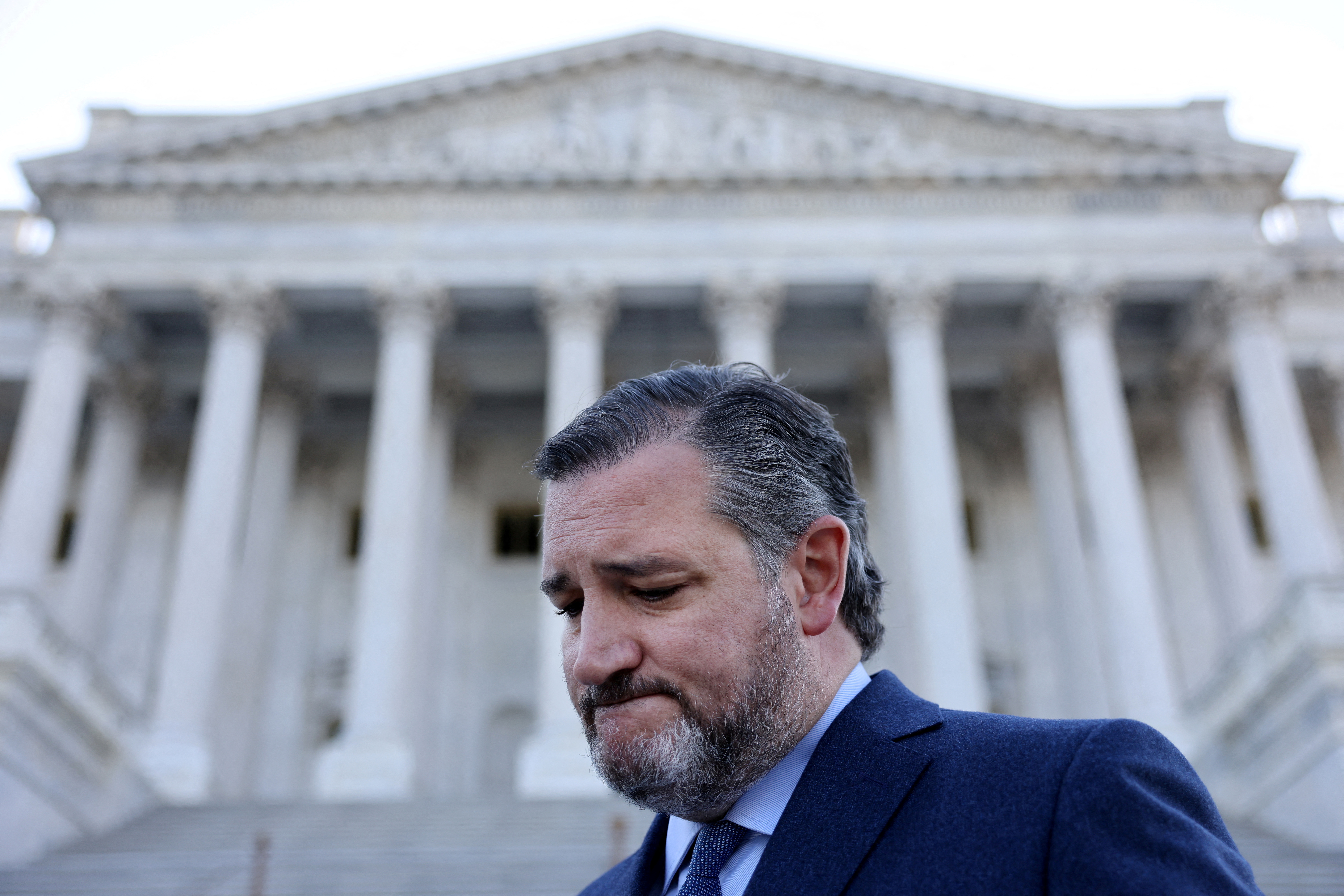 Sen. Ted Cruz, R-Texas, speaks with reporters outside the Capitol building in Washington following a roll call vote in the Senate, on April 19, 2021.