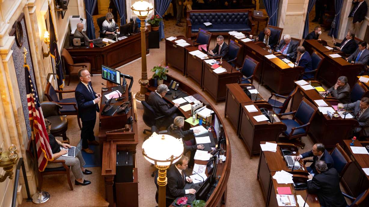 Senate President Stuart Adams, R-Layton, presides over the Senate chamber at the Capitol in Salt Lake City on Day 3 of the Utah Legislature on Thursday. The Utah Senate is poised to pass a bill officially suspending the state's Test to Stay program for schools.