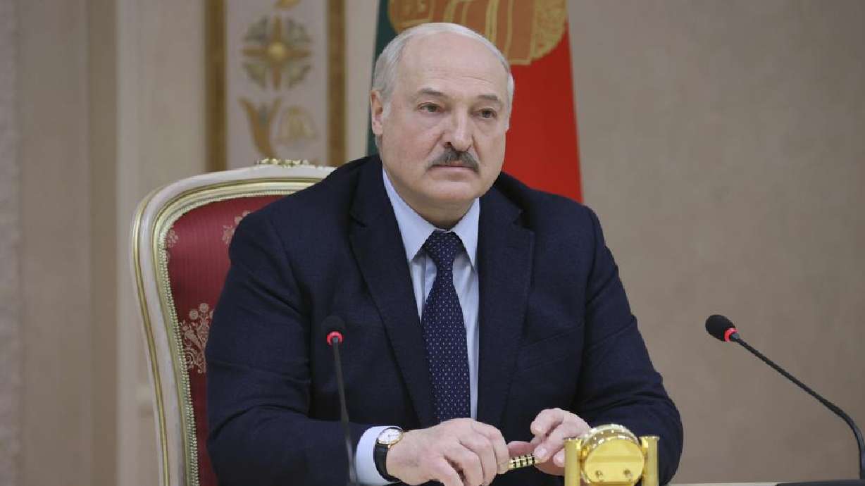 Belarusian President Alexander Lukashenko speaks during a meeting with the delegation of the Russian Republic of Tyva in Minsk, Belarus, Thursday.