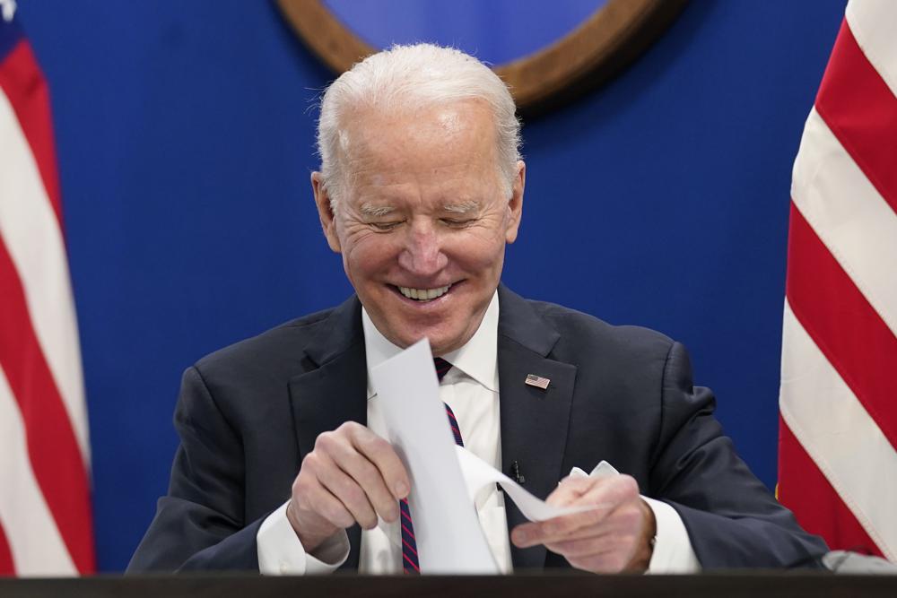 President Joe Biden speaks during a meeting with the President's Council of Advisors on Science and Technology at the Eisenhower Executive Office Building on the White House Campus, Thursday.