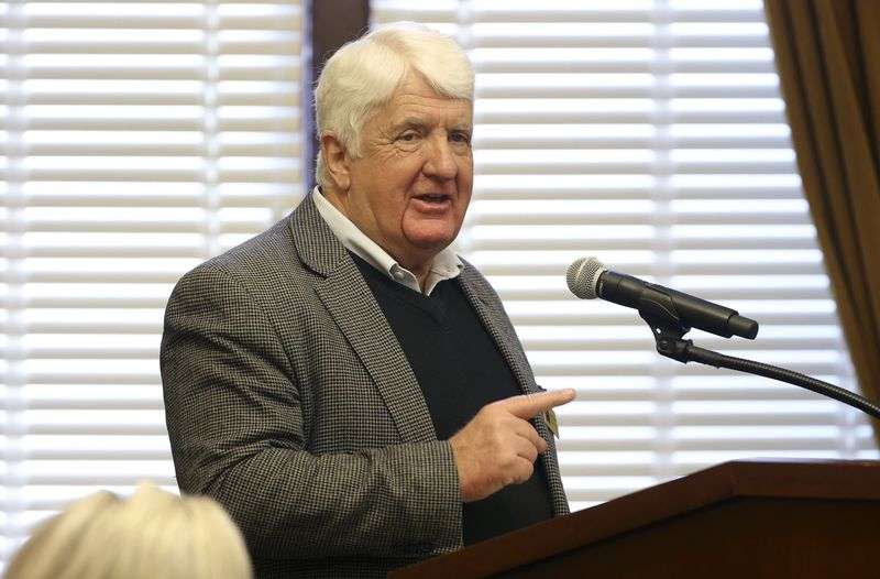 Former Republican Congressman Rob Bishop discusses
federalism at the Capitol in Salt Lake City on Friday.