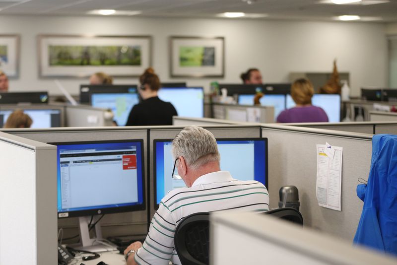 Crisis workers field calls at the CrisisLine call
center at the Huntsman Mental Health Institute, formerly the University Neuropsychiatric Institute, in Salt Lake City on June 1, 2017. Utah saw an increase in suicide hotline calls
in 2021.