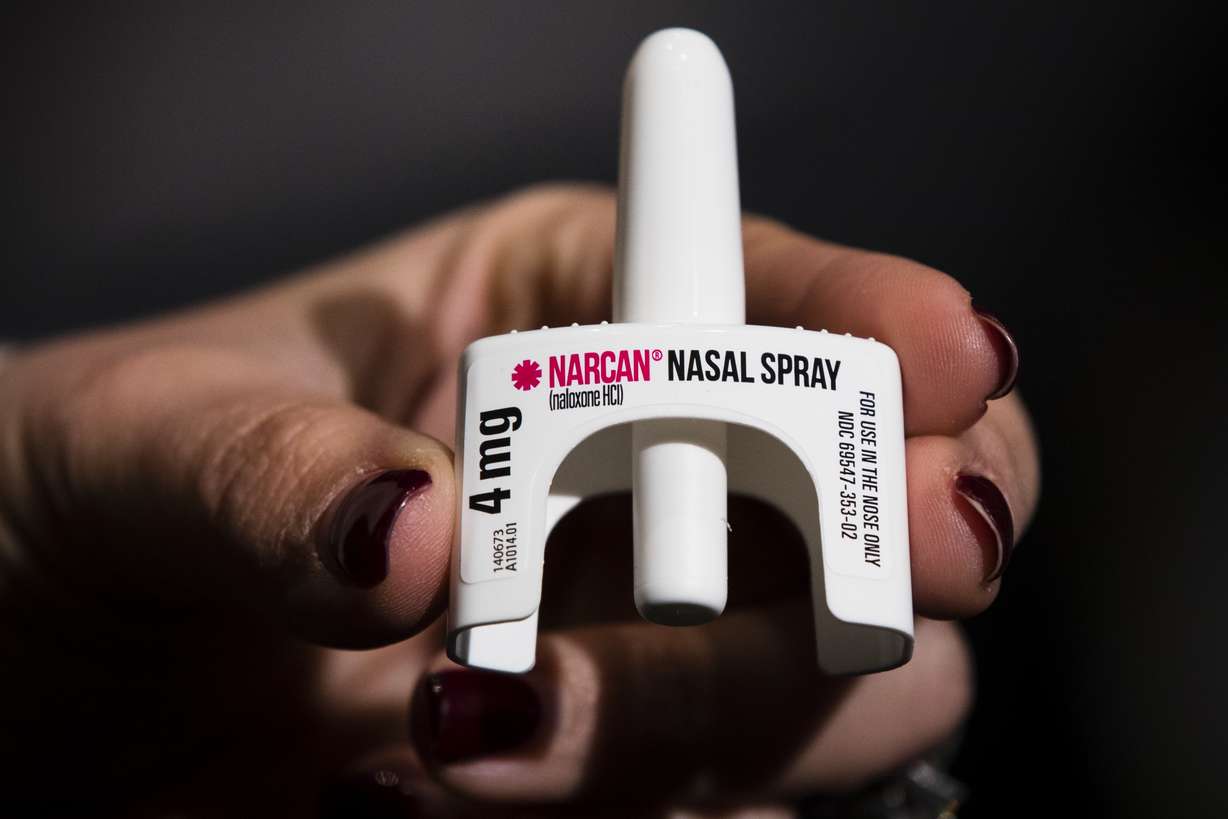 The overdose-reversal drug Narcan is displayed during training for employees of the Public Health Management Corporation (PHMC), Dec. 4, 2018, in Philadelphia.