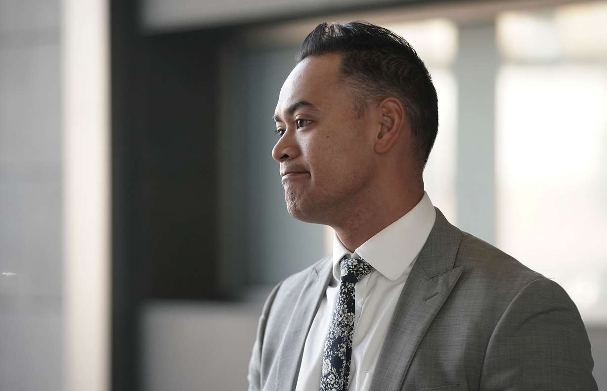 Muka Atiga speaks during a press conference about his nephew Ephraim Asiata at Intermountain Medical Center in Murray on Sunday. Asiata is a shooting victim and Hunter High School student.