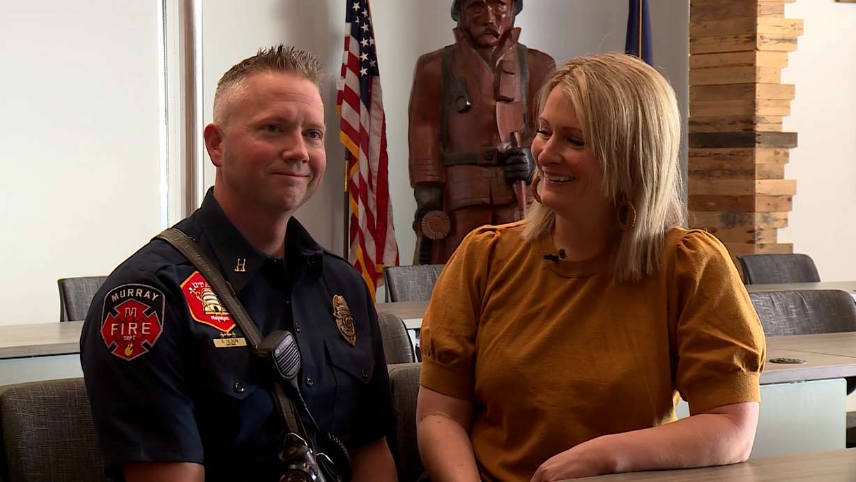 Michelle Olson and her husband, a Murray firefighter.