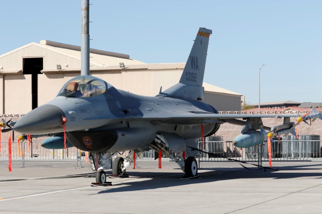 F-16 aircraft participating in Red Flag exercises, Nellis Air Force Base, Nevada, 