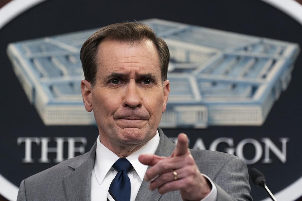 Pentagon spokesman John Kirby speaks during a briefing at the Pentagon in Washington, Monday.