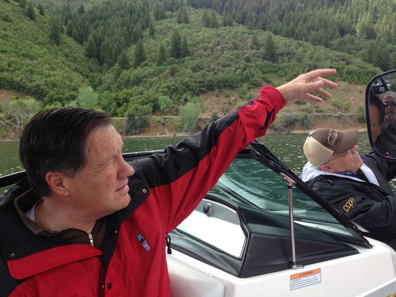 Weber Basin Water Conservancy District general manager
Tage Flint gives a tour on a boat to local officials at Pineview
reservoir and dam in 2015. The tours give people a better
understanding of where their water supply comes from and pertinent
issues affecting the area.