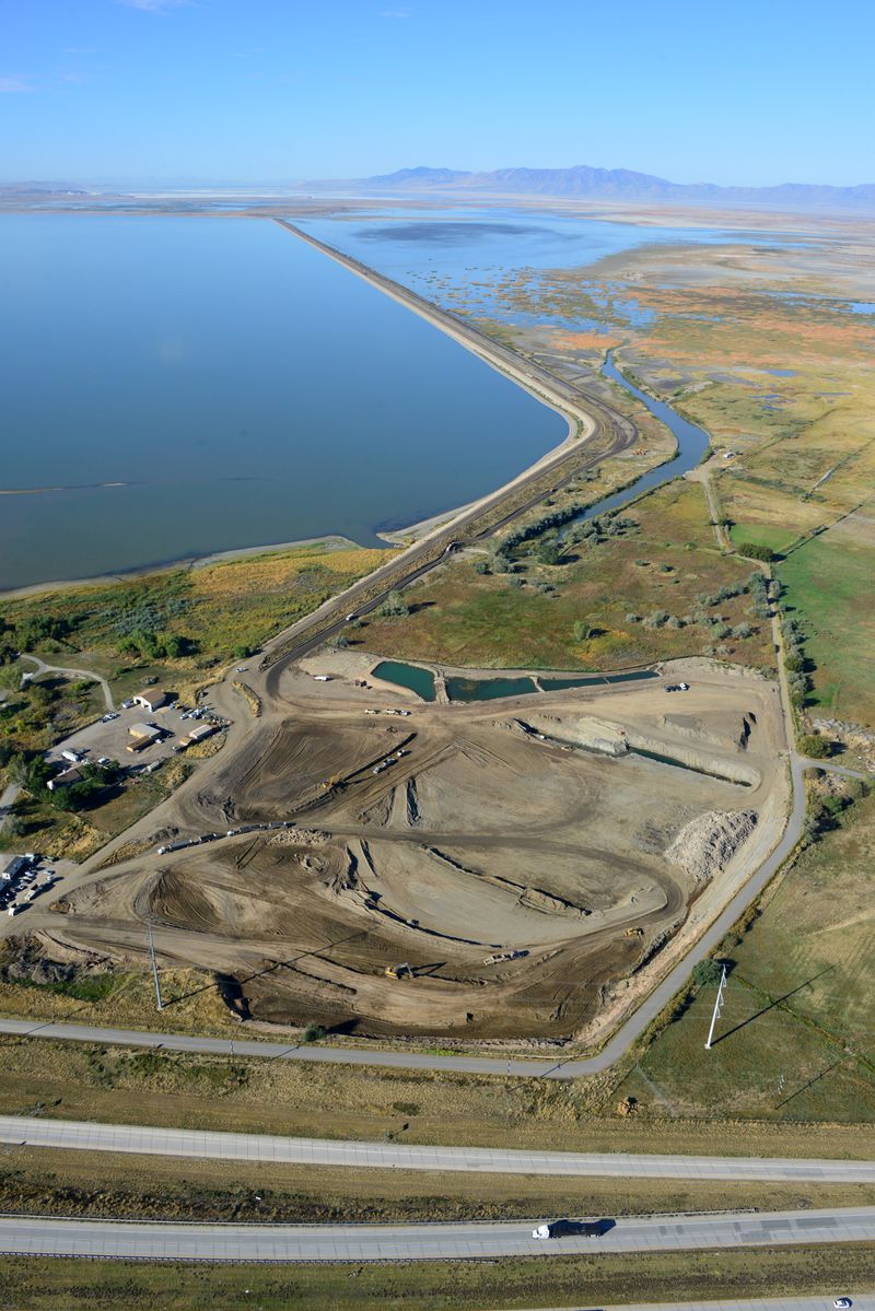 Refortifying the Watkins dam at Willard Bay
Reservoir in 2010 to increase its capacity.
