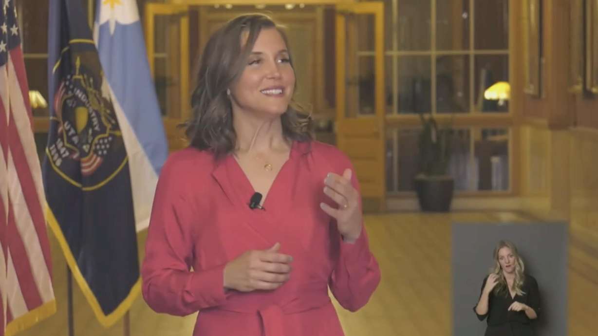 Salt Lake City Mayor Erin Mendenhall provides her State of the City address at the Salt Lake City-County Building on Tuesday night.