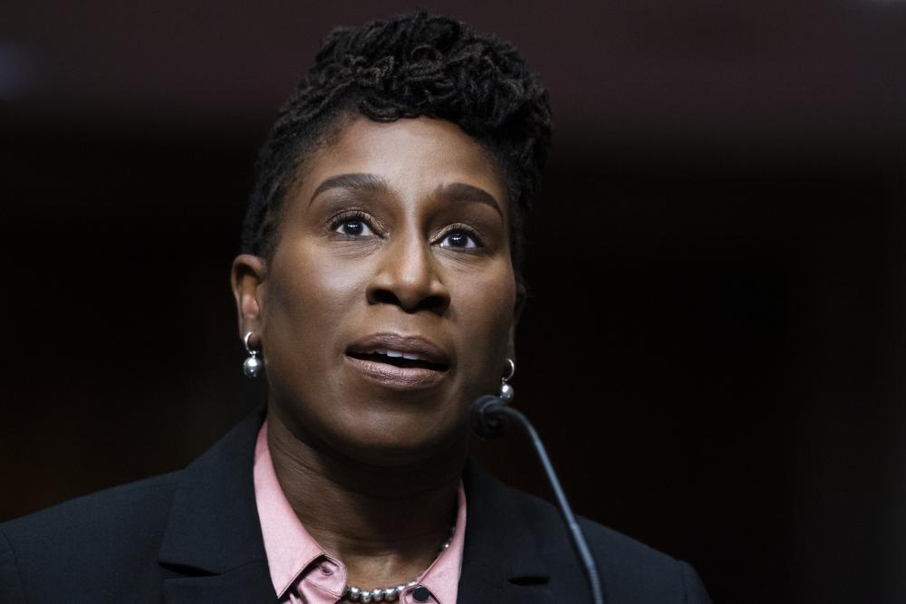 Candace Jackson-Akiwumi, nominee to be U.S. Circuit Judge for the Seventh Circuit, testifies before a Senate Judiciary Committee hearing on pending judicial nominations, April 28, 2021 on Capitol Hill in Washington.