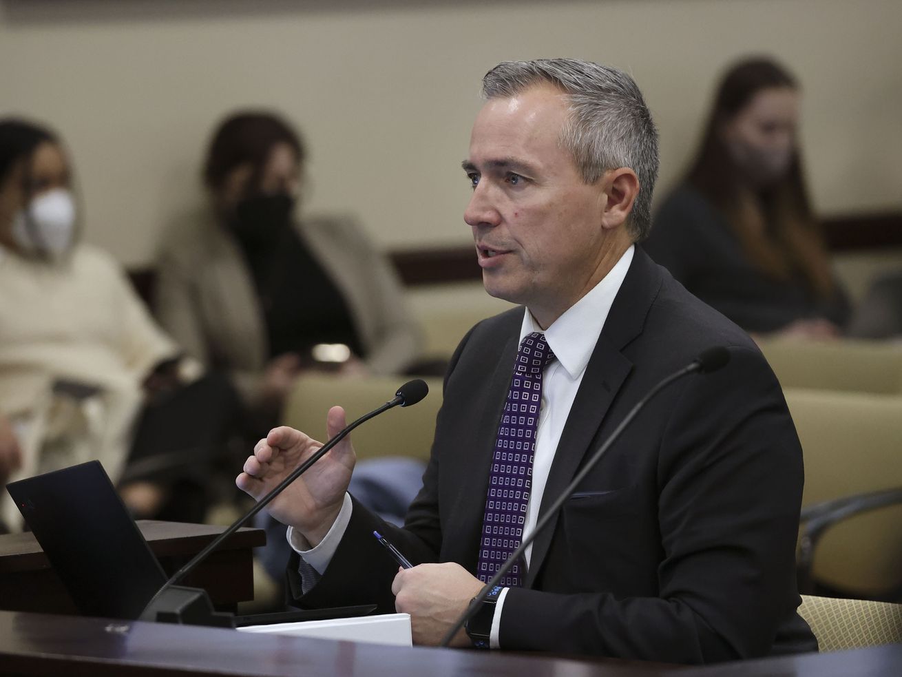 Sen. Daniel McCay, R-Riverton, speaks during a Senate Revenue and Taxation Standing Committee meeting at the Capitol in
Salt Lake City on Wednesday.
