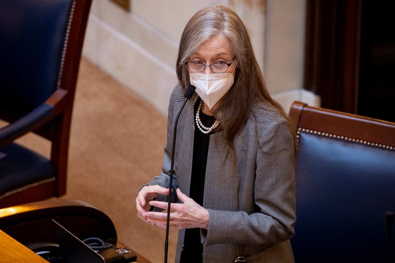 Senate Majority Whip Ann Millner, R-Ogden, speaks on
the Senate floor at the Capitol in Salt Lake City on Day 3 of the
Utah legislative session, Thursday, Jan. 20.