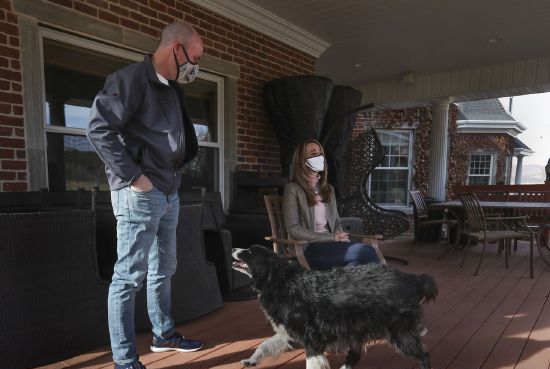 Gov. Spencer Cox and his wife, Utah first lady Abby Cox, are joined by their dog Shadow as they talk about the 2020 election from their family’s farmland in Fairview, Sanpete County on Dec. 9, 2020.