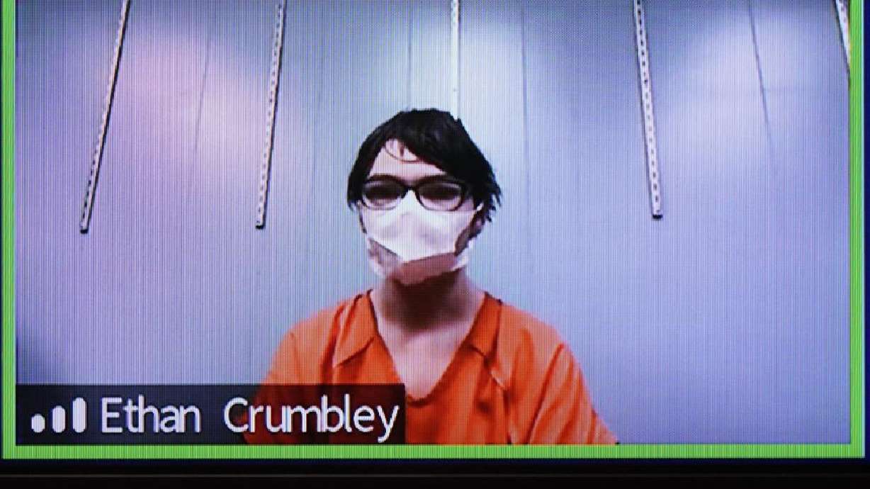 This image a district court shows Ethan Crumbley in a Zoom hearing in Rochester Hills, Mich., Friday, Jan. 7. Attorneys say Crumbley, who is charged with killing four students at a Michigan high school will pursue an insanity defense.