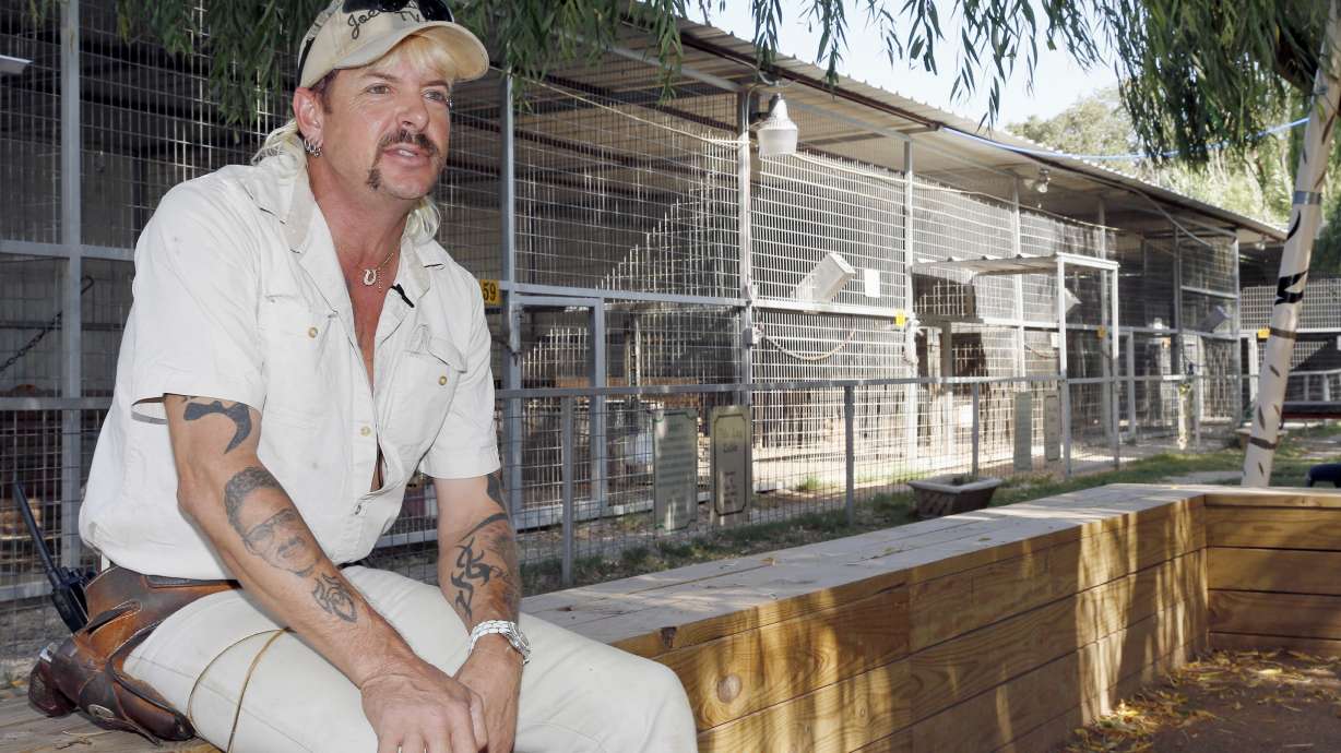 Joseph Maldonado answers a question during an interview on Aug. 28, 2013, at the zoo he ran in Wynnewood, Okla. A federal judge resentenced "Tiger King" Joe Exotic to 21 years in prison on Friday, reducing his punishment by just a year despite pleas from the former zookeeper for leniency as he begins treatment for early-stage cancer.