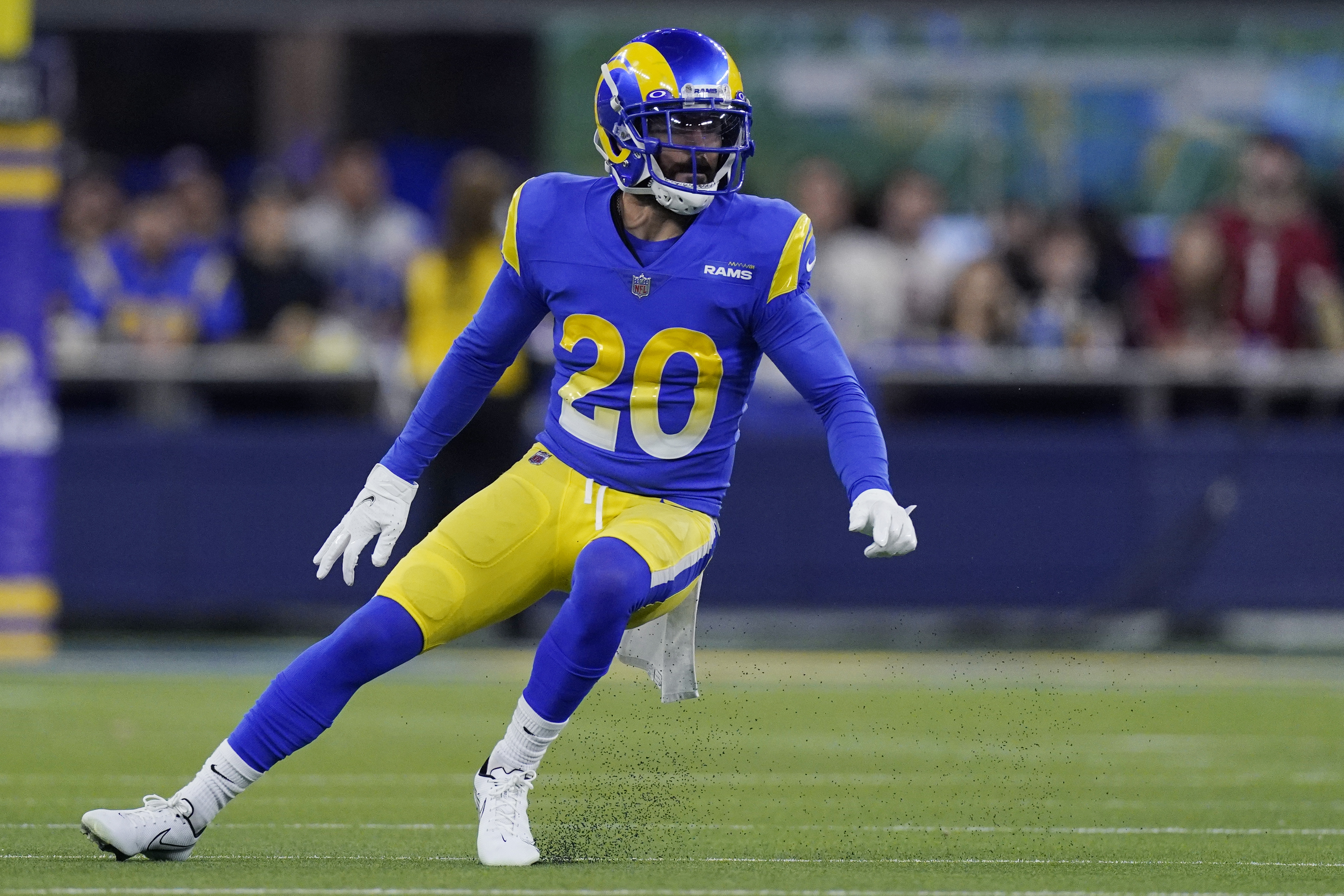 Los Angeles Rams defensive back Eric Weddle (20) against the Arizona Cardinals during the second half of an NFL wild-card playoff football game in Inglewood, Calif., Monday, Jan. 17.