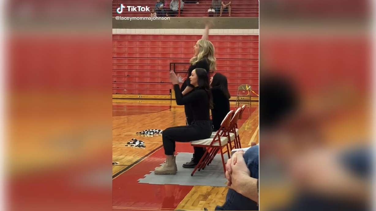 Lacey Johnson, of Delta, captured this video as the North Sanpete High School drill team was performing. Johnson said she couldn't bring herself to film the team because she was so caught up in the intensity of their coaches doing the routine from their seats.