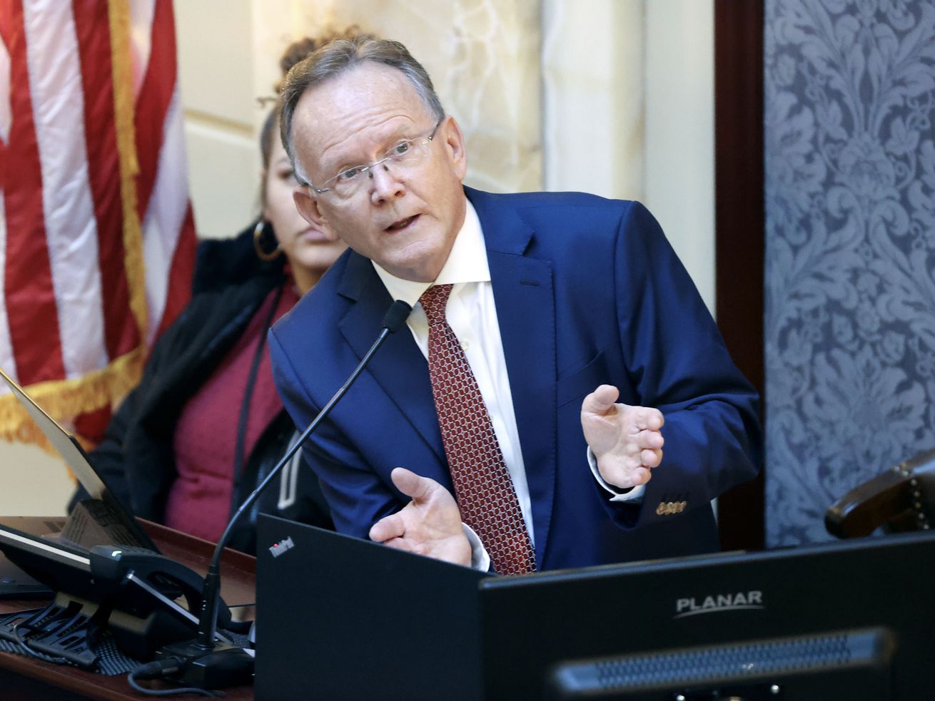 Senate President Stuart Adams, R-Layton, presides over the Senate during the 2022 session of the Utah Legislature at the Capitol in Salt Lake City on Thursday.