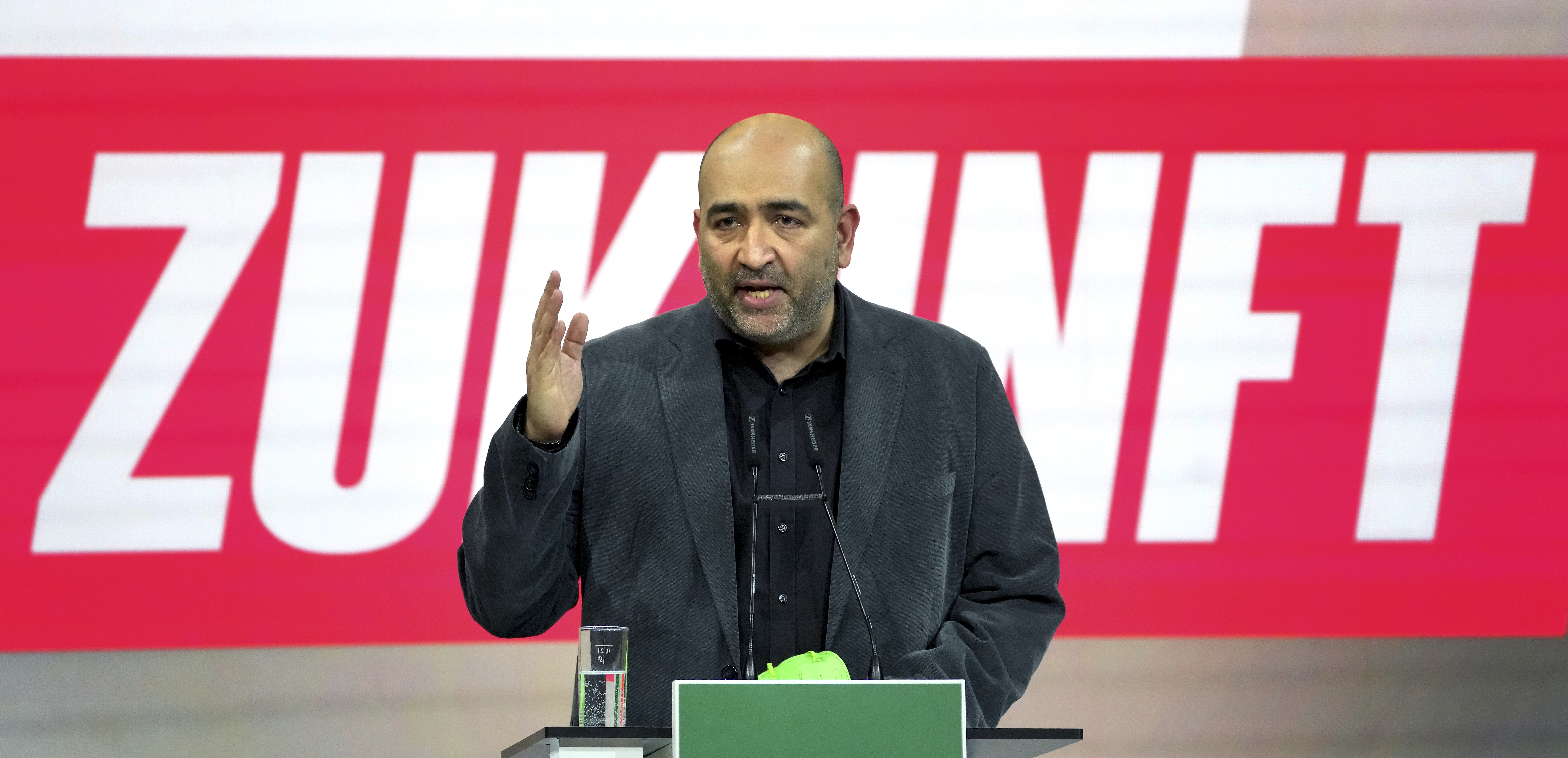 Omid Nouripour, new elected designated party co-chairman, delivers a speech during a virtual party convention of the German Green party in Berlin, Germany, on Saturday.