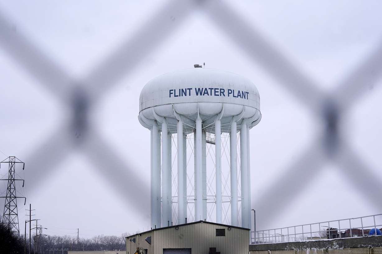 The Flint water plant tower is seen, Thursday, Jan. 6, 2022, in Flint, Mich. After Flint's water crisis, 35% of Black adults in the U.S. said they didn't drink tap water, up from 25%. High-profile cases of lead contamination in predominantly Black cities and a history of deception around the problem have led to a distrust of tap water, which can have long-term health and financial consequences.