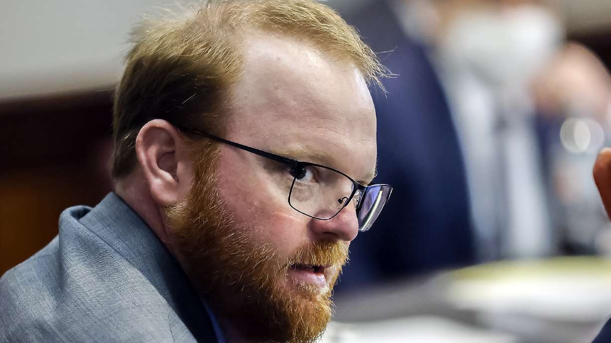 Travis McMichael is shown during the sentencing of he and his father Greg McMichael and neighbor, William "Roddie" Bryan in the Glynn County Courthouse, Jan. 7, in Brunswick, Ga.