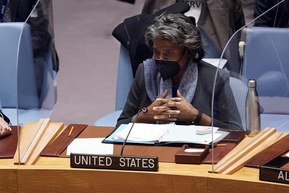 Linda Thomas-Greenfield, U.S. Ambassador to the United Nations, addresses the United Nations Security Council, before a vote, Monday.