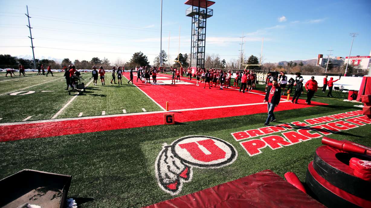 The University of Utah football team opens spring camp at the Eccles Football Facility practice fields in Salt Lake City on Monday, March 2, 2020.