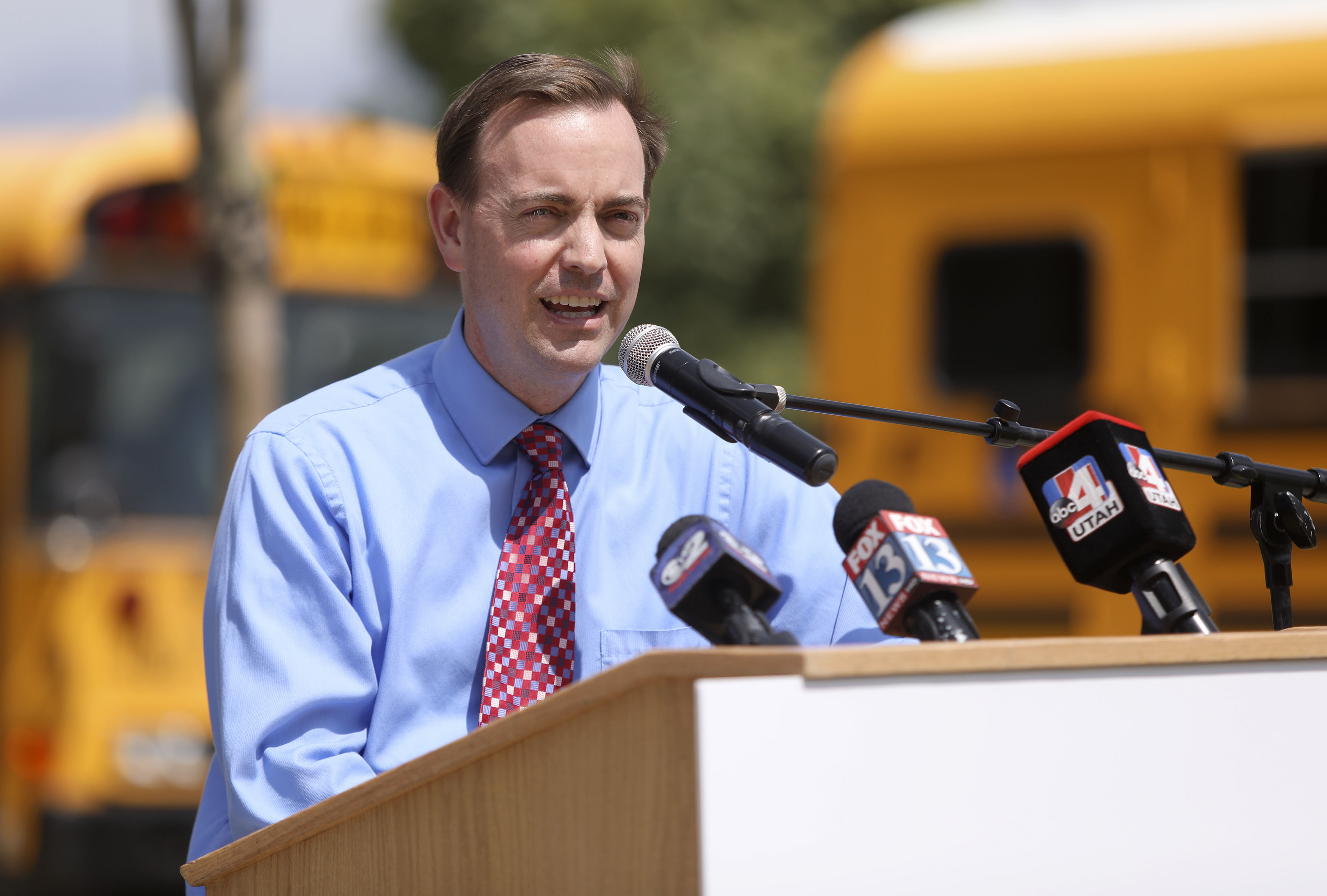 Rep. Mike Winder speaks at a press conference in West Valley City on Aug. 21, 2018. Winder announced Tuesday he has joined several other legislators who have tested positive for COVID-19 during the legislative session.
