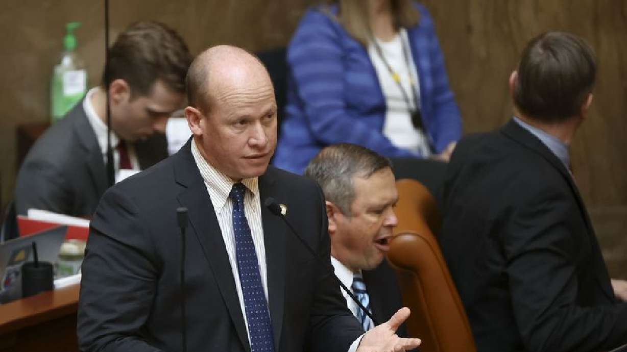 Rep. Joel Ferry, R-Brigham City, speaks in the House chamber during the 2022 session of the Utah Legislature at the
Capitol in Salt Lake City on Jan. 27.