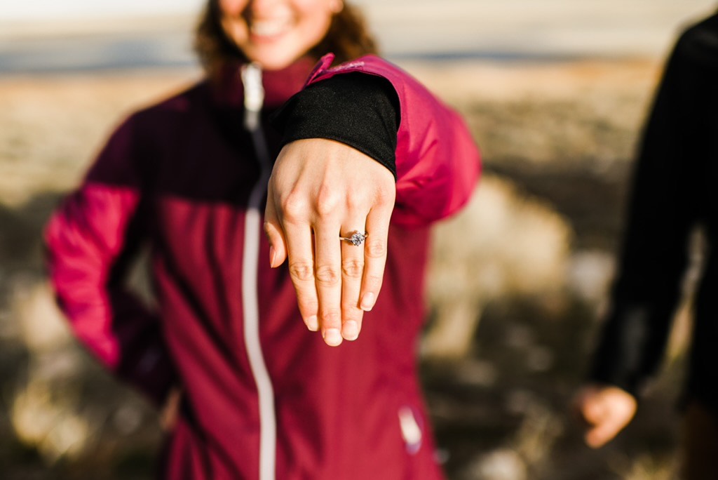 Rachel Brubaker shows off her engagement ring after her fiance, Lance Springfield, proposed to her at Antelope Island State Park. Hours later, she lost the ring but was able to find it with the help of a Utah metal detectorist.