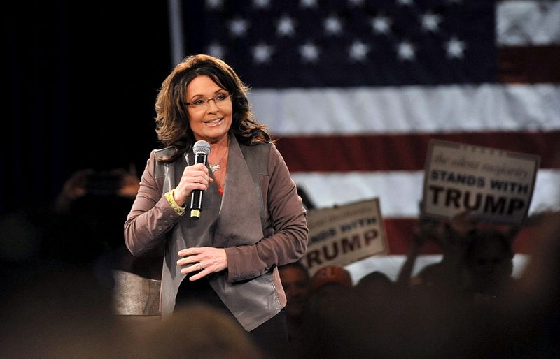 Former Alaska Governor Sarah Palin fires up the crowd before U.S. Republican presidential candidate Donald Trump arrives at a campaign rally at the Tampa Convention Center in Tampa, Florida, March 14, 2016.