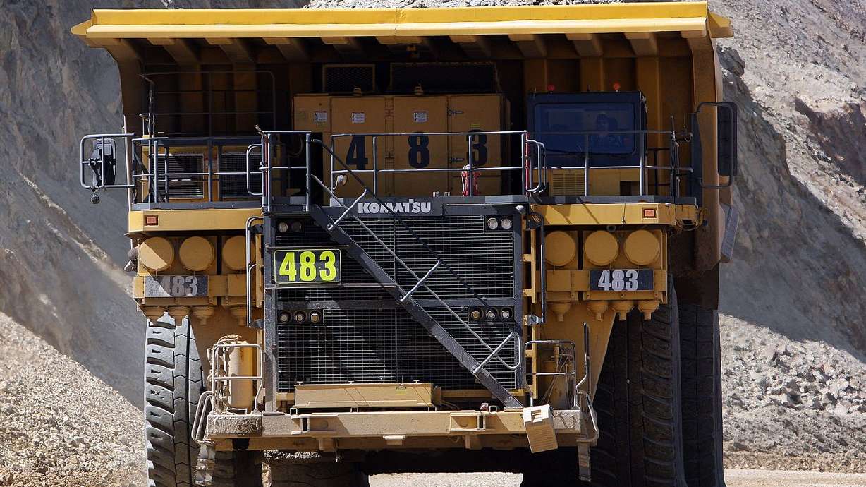 A haul truck carries up to 340 tons of material during
a media tour of Kennecott’s Bingham Canyon mine on April 25, 2013.
A new report by the U.S. Geological Survey says U.S. mines produced
$90.4 billion in mineral commodities last year — up $9.7 billion
over the year before — and Utah is No. 7 in the country for
production.