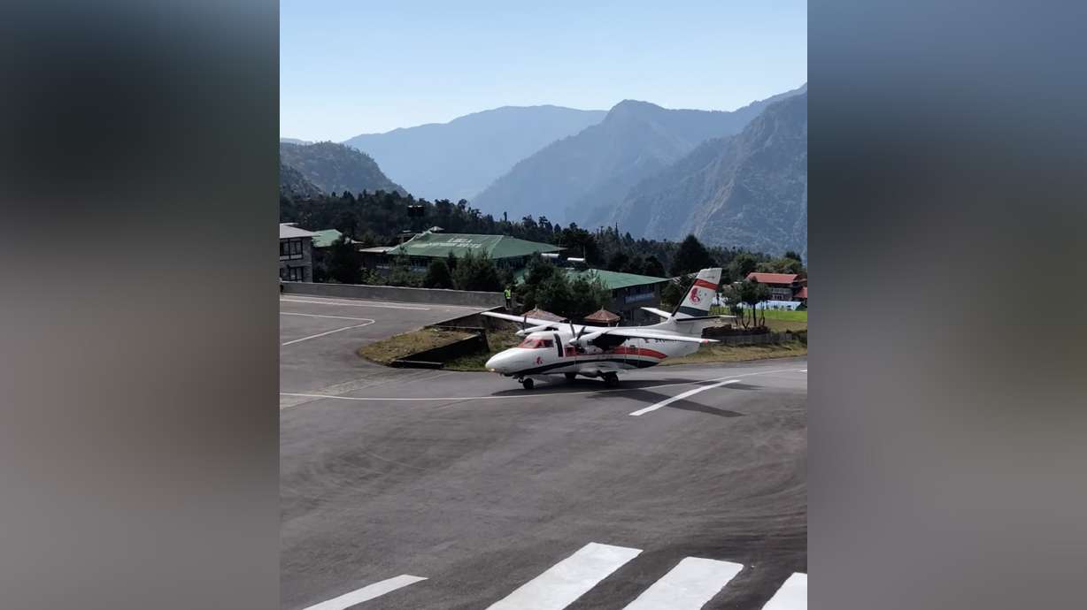 A plane lands at the Tenzing–Hillary Airport in a video posted to YouTube Jan. 15.