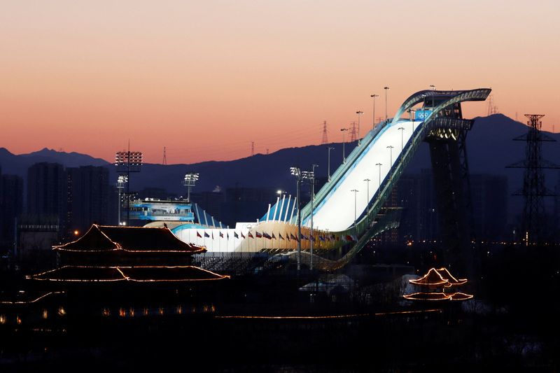 Big Air Shougang, a competition venue for the Beijing 2022 Winter Olympics, is seen at the Shougang Park during sunset in Beijing, China February 2, 2022.