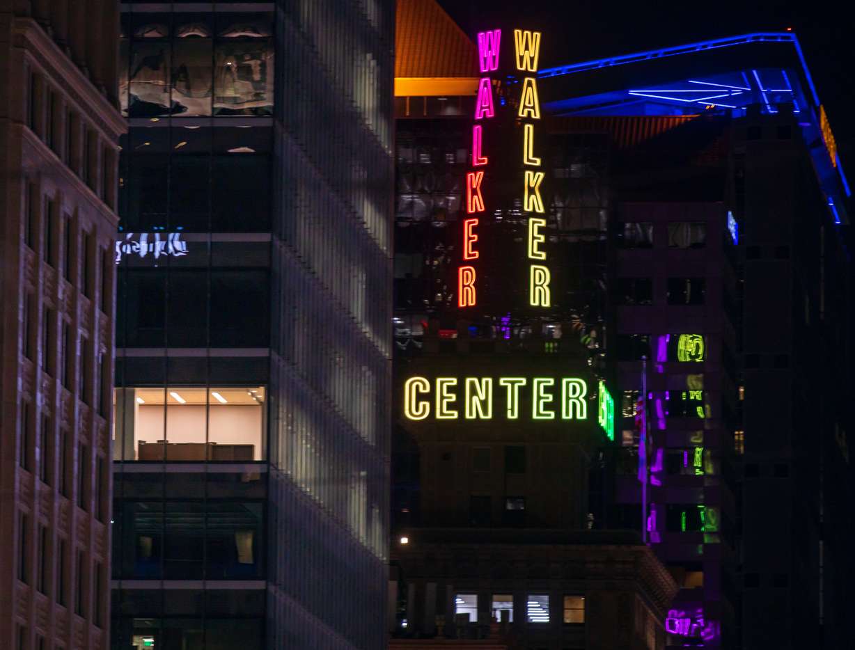 The Walker Center lit up in different colors Thursday night. Crews recently replaced the old neon lighting strips with LED strips.