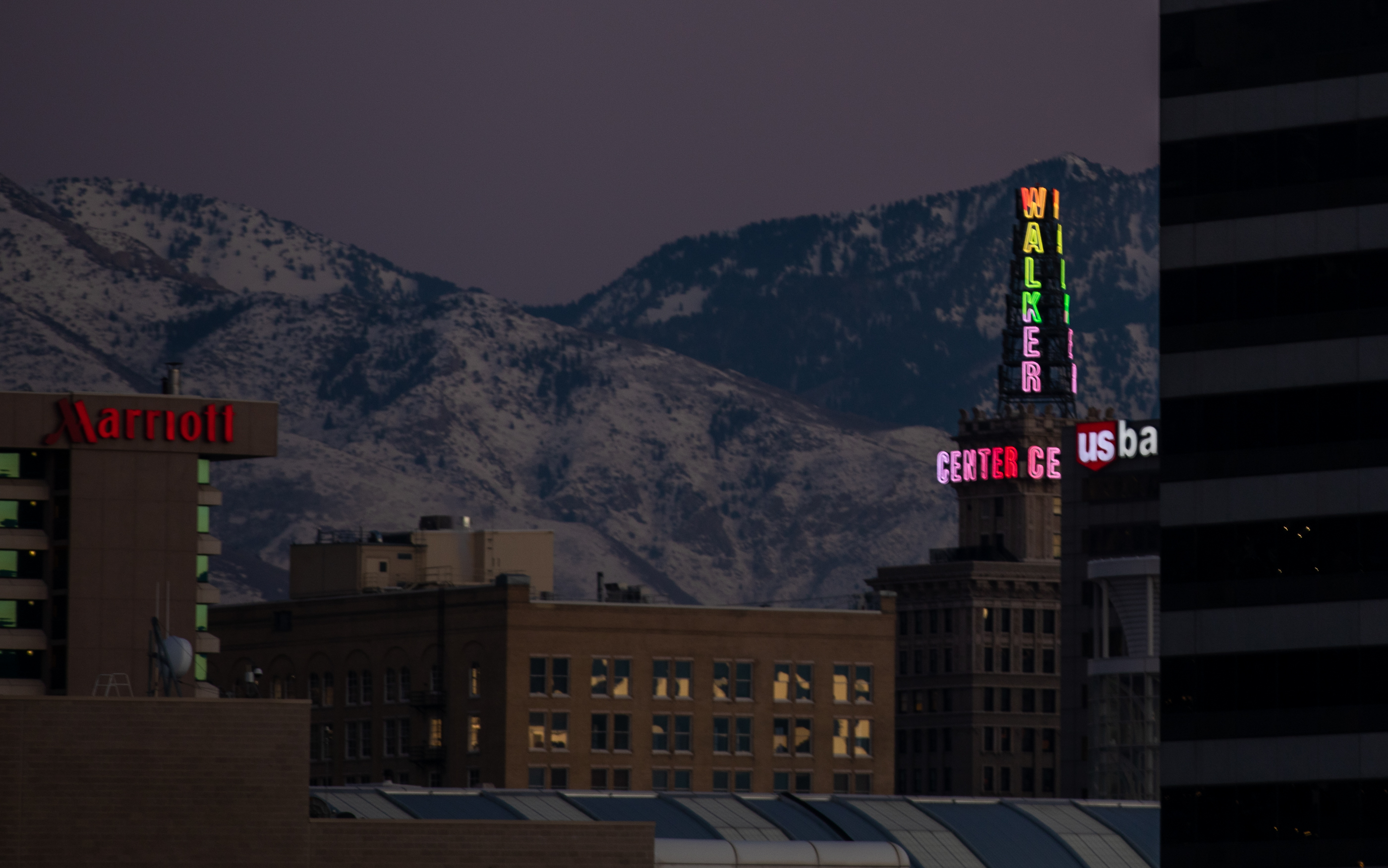 The Walker Center tower lit up in a rainbow of colors Friday. Crews replaced the old neon lighting strips with LED strips.