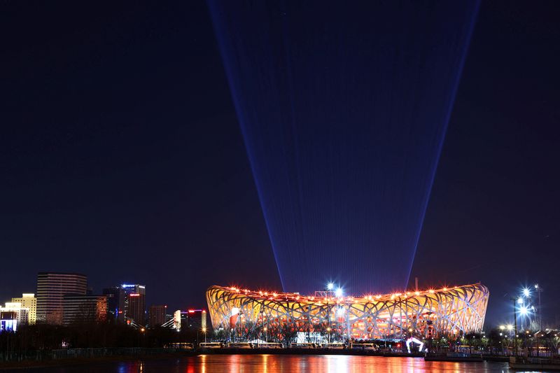 2022 Beijing Olympics - Opening Ceremony - National Stadium, Beijing, China - February 4, 2022. General view outside the Bird's Nest Stadium during the opening ceremony.