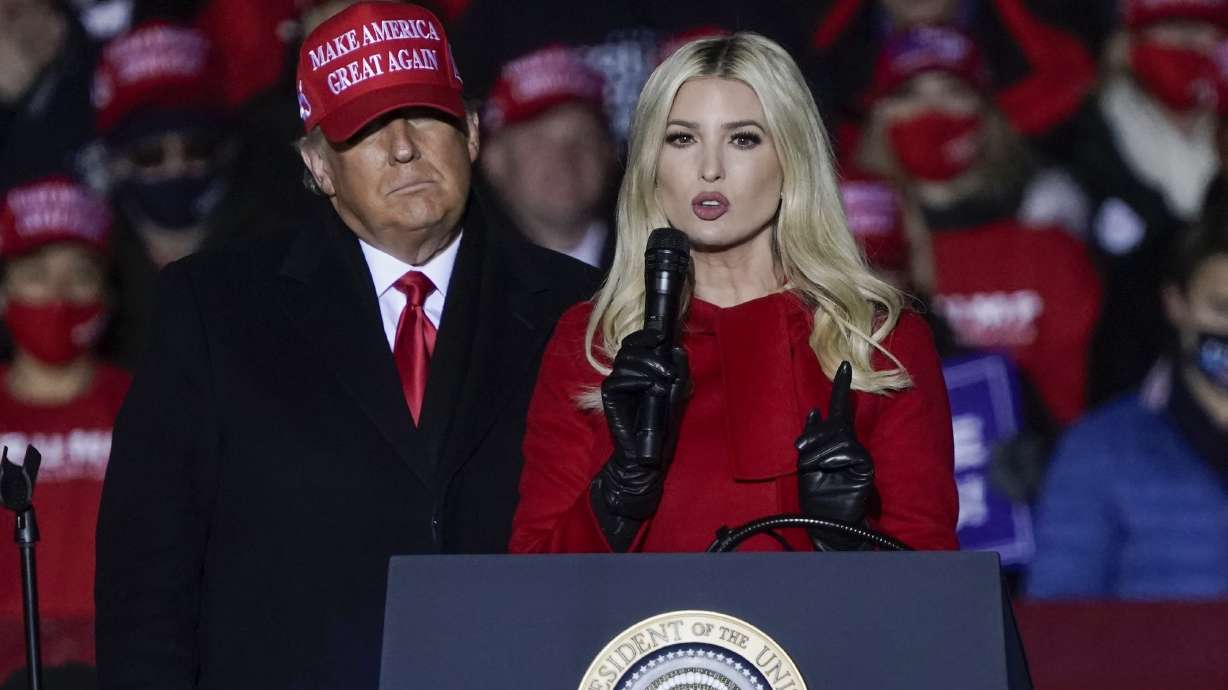 President Donald Trump watches as daughter Ivanka Trump speaks at a campaign event Nov. 2, 2020, in Kenosha, Wis. The House committee investigating the attack on the U.S. Capitol wants to know what Ivanka Trump heard and saw that day as they try to stitch together the narrative of the riots and Donald Trump's role in instigating them.