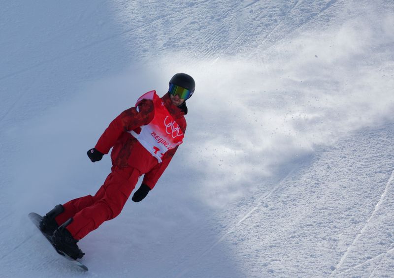 2022 Beijing Olympics - Snowboard - Men's SBD Slopestyle Final Run 3 - Genting Snow Park, Zhangjiakou, China - February 7, 2022. Max Parrot of Canada in action.