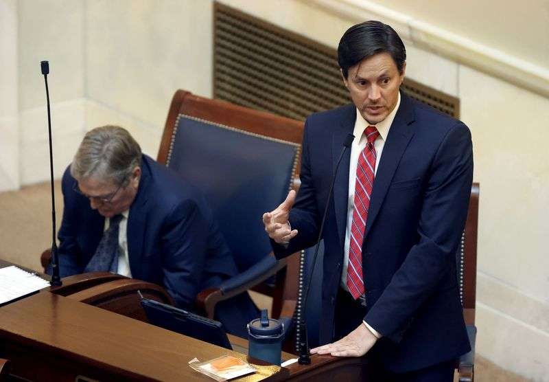 Sen. Kirk Cullimore, R-Draper, talks in the Senate
chamber at the Capitol in Salt Lake City on Tuesday, Jan. 18,
2022.